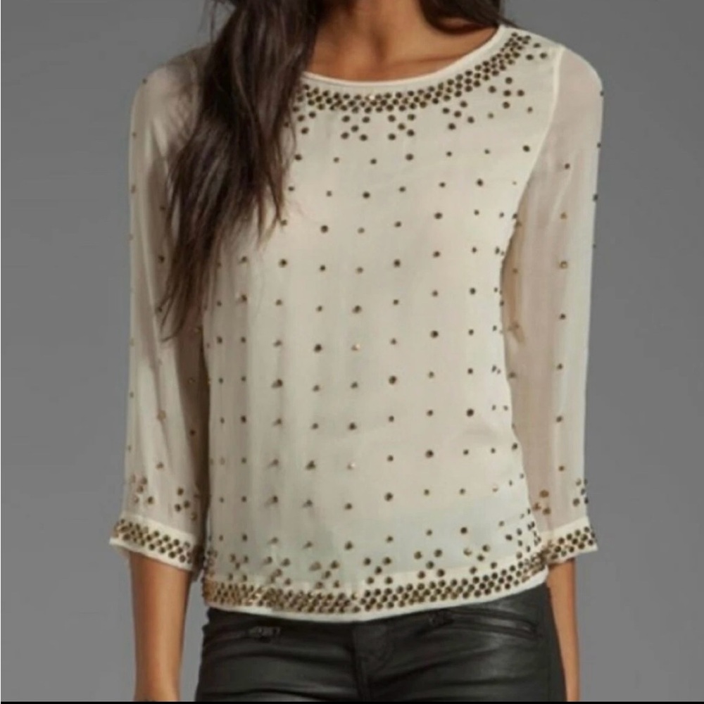 DIANE von FURSTENBERG Sylvia Hot Cream Silk, Studded Blouse in Size 8